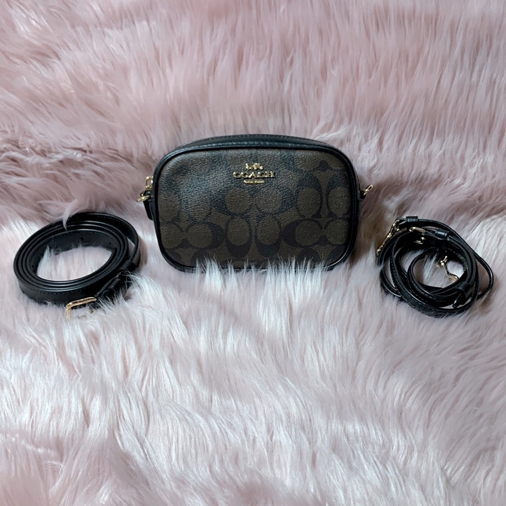 Brown leather Coach logo print waist purse.